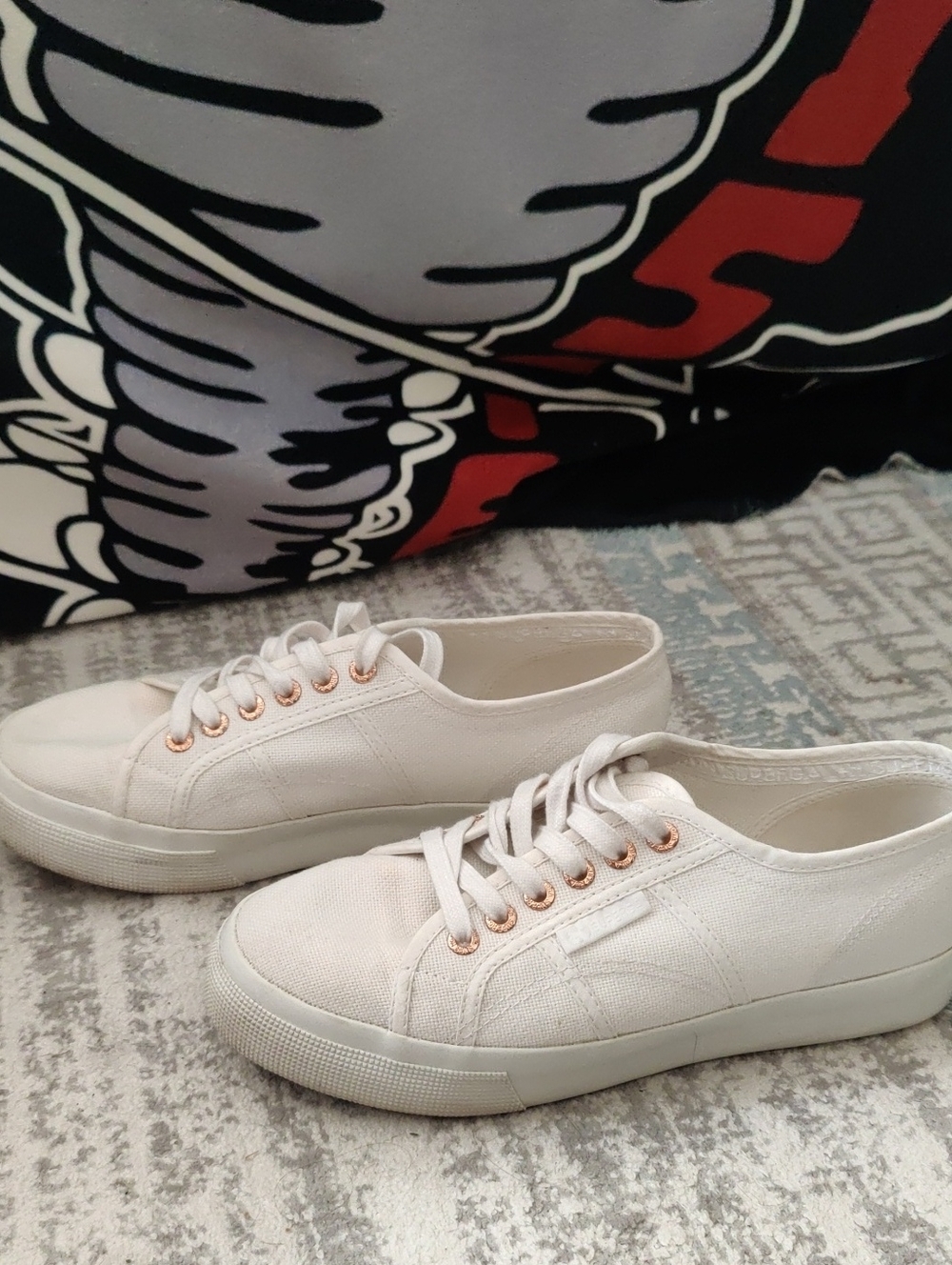Superga White Canvas Sneakers with Rose Gold Eyelets